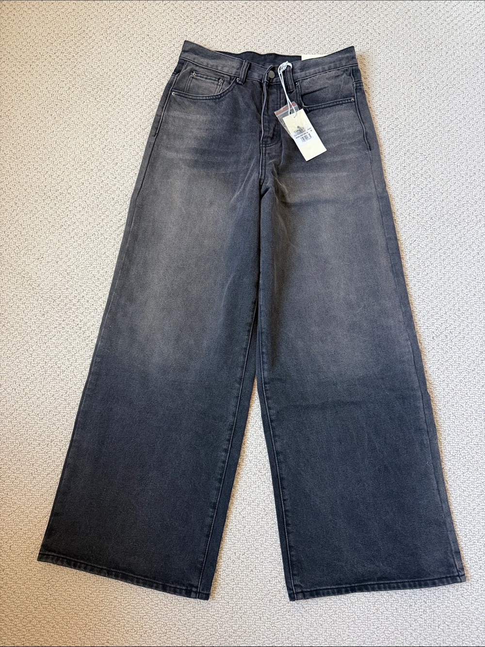 MNML Men’s Wide-Leg High-Rise Jeans in Charcoal Black